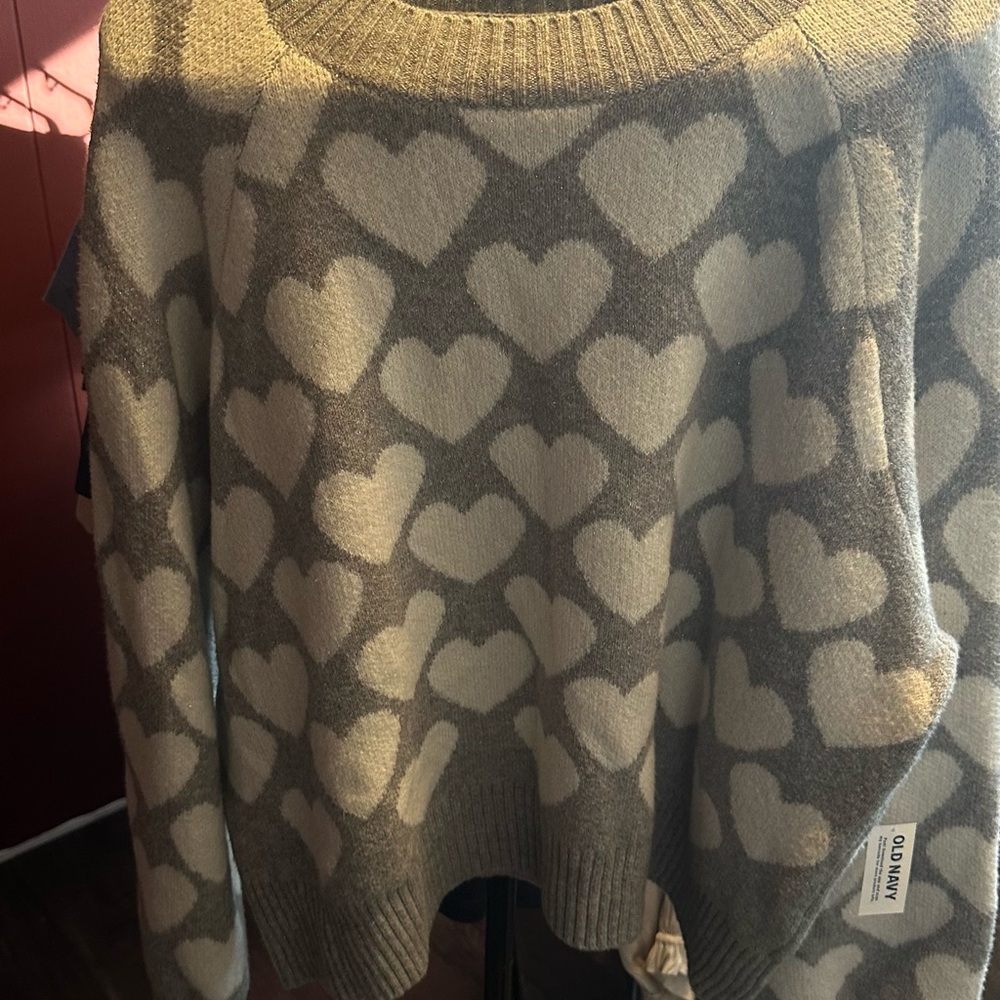 Old Navy Cream and Gray Heart Sweater